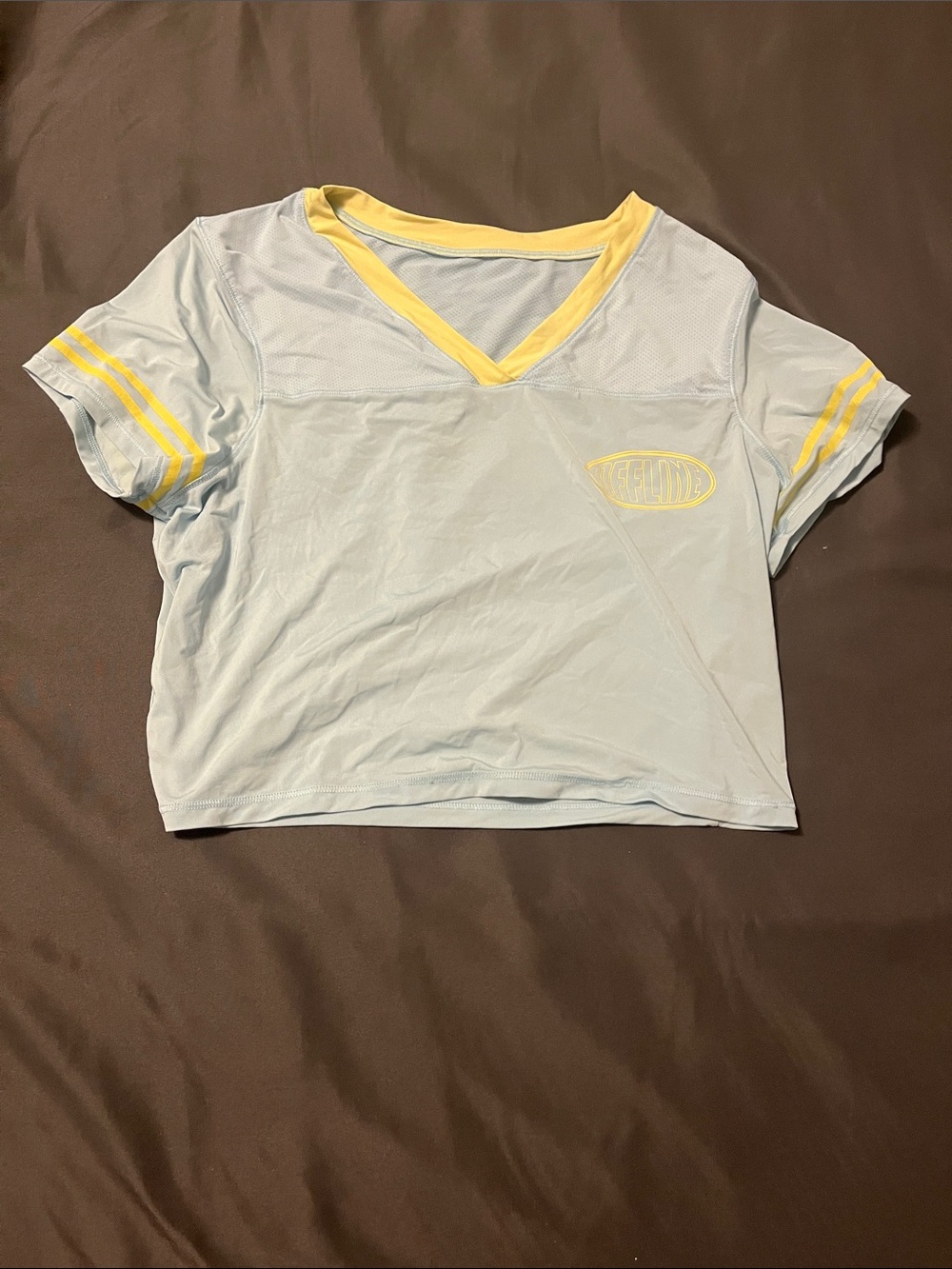 Kids V-Neck Athletic Crop Top - Light Blue with Yellow Trim